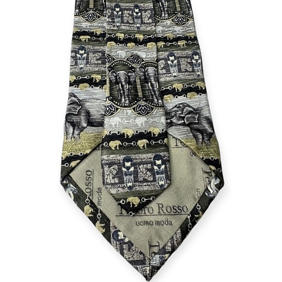 Tesoro Rossi Uomo Moda Elephant Themed 100% Silk Handmade Tie - Picture 4 of 5